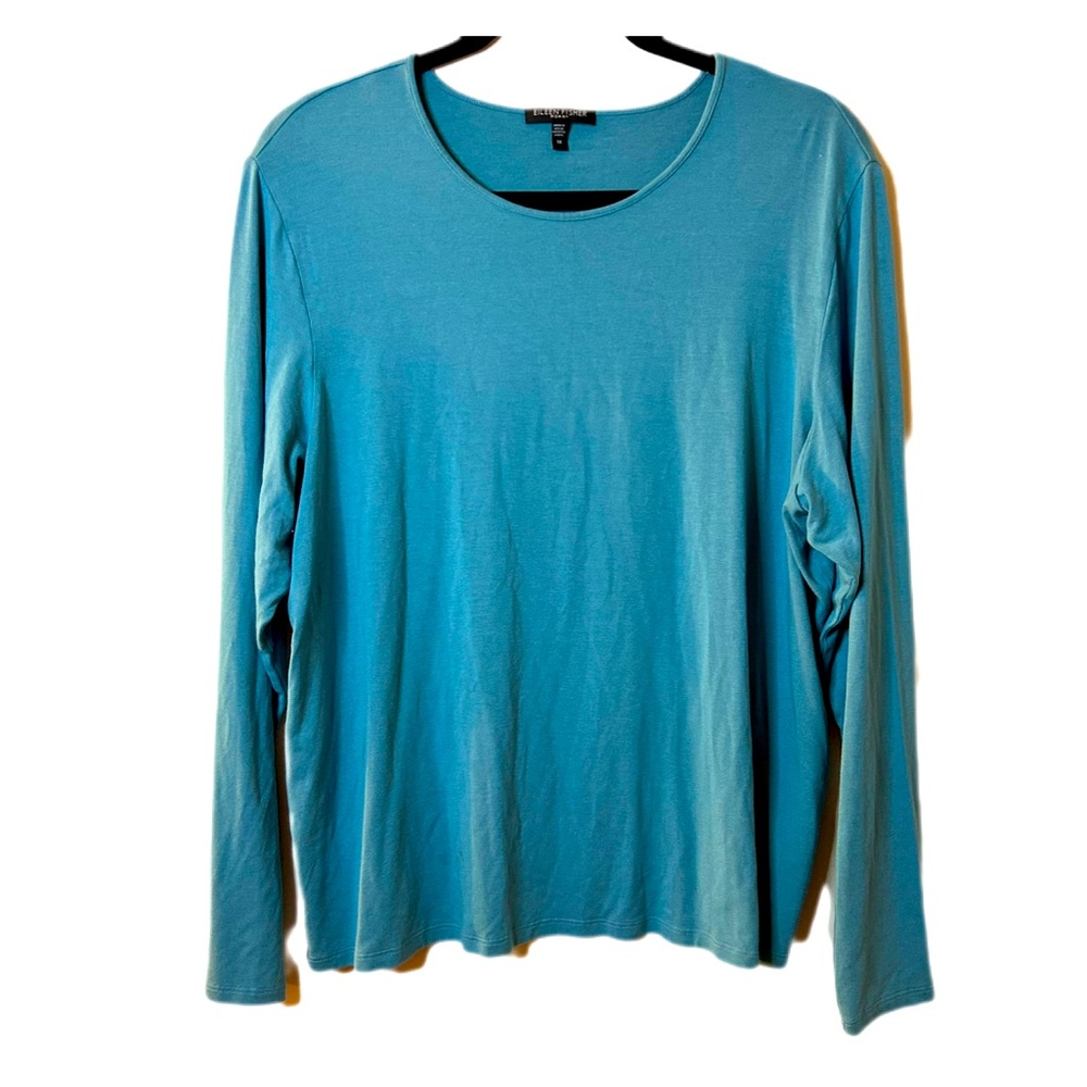 Eileen Fisher woman size 1X teal long sleeve t shirt crew neck